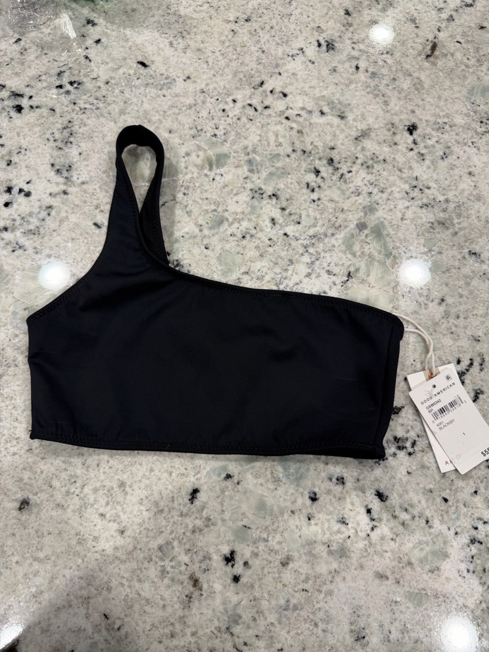 NWT . . .  Good American One Shoulder Bikini Top |  Black
